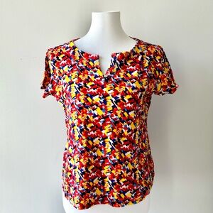 Anne Klein Sport Red Yellow Short Sleeve Top Size Medium